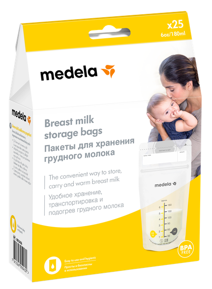 MEDELA  180 мл пакеты для хранения грудного молока, 25 шт.