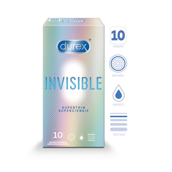DUREX Invisible Extra Sensitive prezervatīvi, 10 gab.