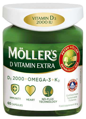 MOLLERS D3 Vitamin  Extra 2000 IU kapsulas, 60 gab.