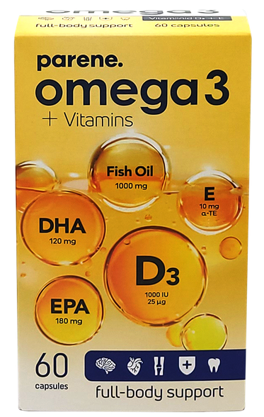 PARENE. Omega-3+D3+E kapsulas, 60 gab.
