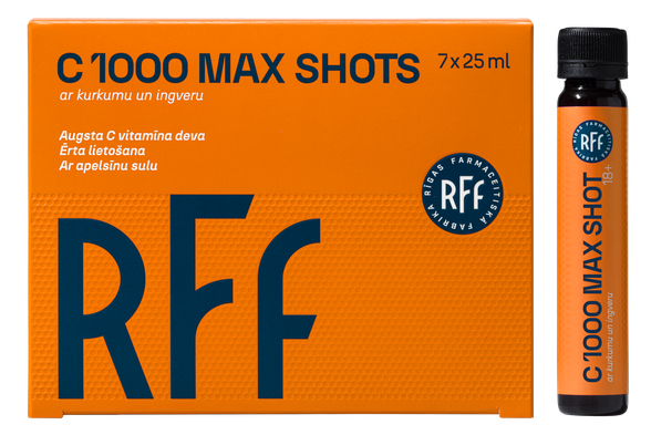 RFF C 1000 Max Shots Ar Kurkumu Un Ingveru 25 ml pudelītes, 7 gab.