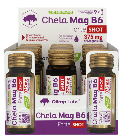 OLIMP LABS Chela - Mag B6 Forte Shot (25 ml) Cherry ampulas, 9 gab.