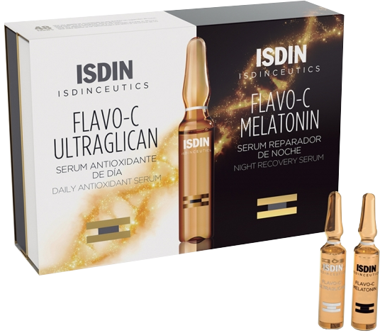 ISDIN Isdinceutics Flavo-C Melatonin + Ultraglican serums, 4 gab.