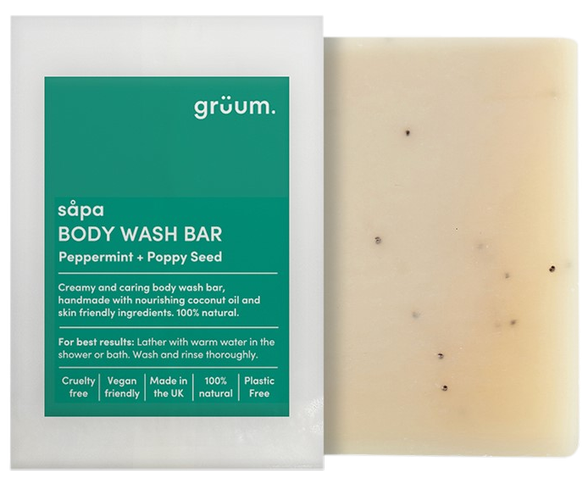 GRUUM Sapa Zero Plastic - Peppermint & Poppy Seed soap, 95 g