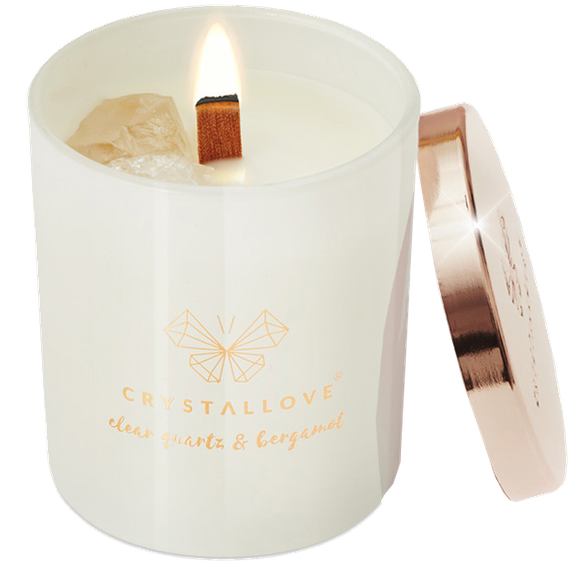 CRYSTALLOVE Clear Quartz & Bergamot Candle aromātiskā svece, 1 gab.