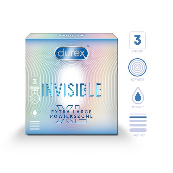DUREX Invisible XL prezervatīvi, 3 gab.
