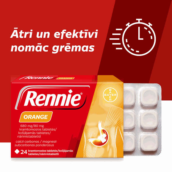RENNIE Orange 680 mg/80 mg košļājamās tabletes, 24 gab.