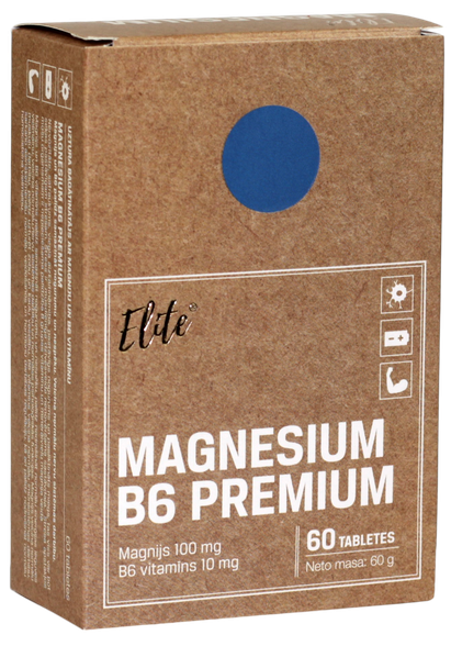 Elite Magnesium B6 Premium tabletes, 60 gab.