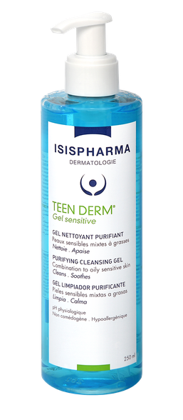 ISISPHARMA Teen Derm Gel Sensitive Skin attīrošs līdzeklis, 250 ml