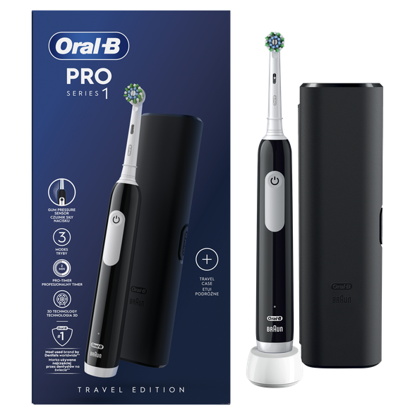 ORAL-B Pro 1 Black ar ceļojumu futrāli elektriskā zobu birste, 1 gab.