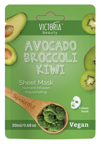 VICTORIA BEAUTY Spoonful Avocado, Broccoli, Kiwi Sheet facial mask, 1 pcs.