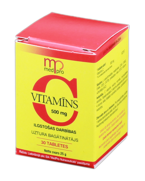 VITAMīNS C 500 mg tabletes, 30 gab.