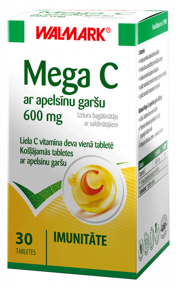 WALMARK   Mega C ar apelsīnu garšu 600 mg tabletes, 30 gab.