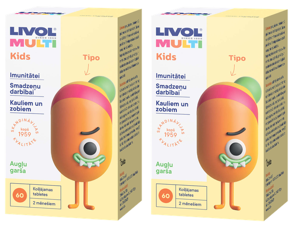 LIVOL  Multi Kids (augļu garša) (1+1) košļājamās tabletes, 120 gab.