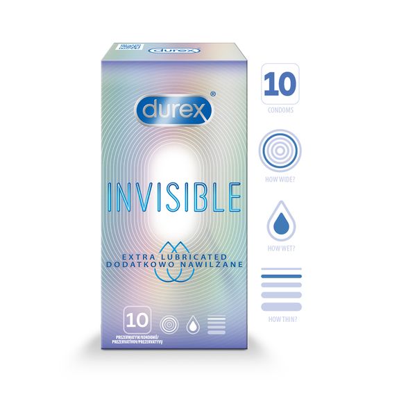 DUREX Invisible Extra Lubricated prezervatīvi, 10 gab.