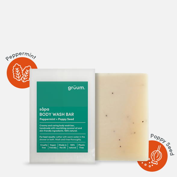 GRUUM Sapa Zero Plastic - Peppermint & Poppy Seed soap, 95 g