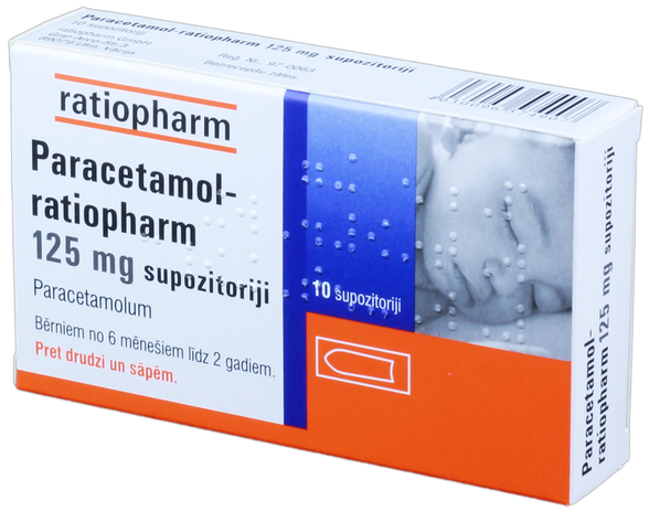 PARACETAMOL-RATIOPHARM 125 mg supozitoriji, 10 gab.