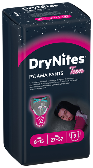 DRY NITES Girls 8-15 gadi autiņbiksītes, 9 gab.