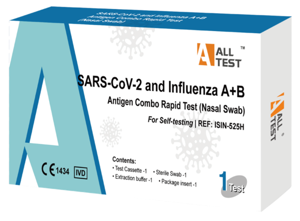ALL TEST COVID-19 and influenza A+B Antigen Combo Rapid tests, 1 gab.