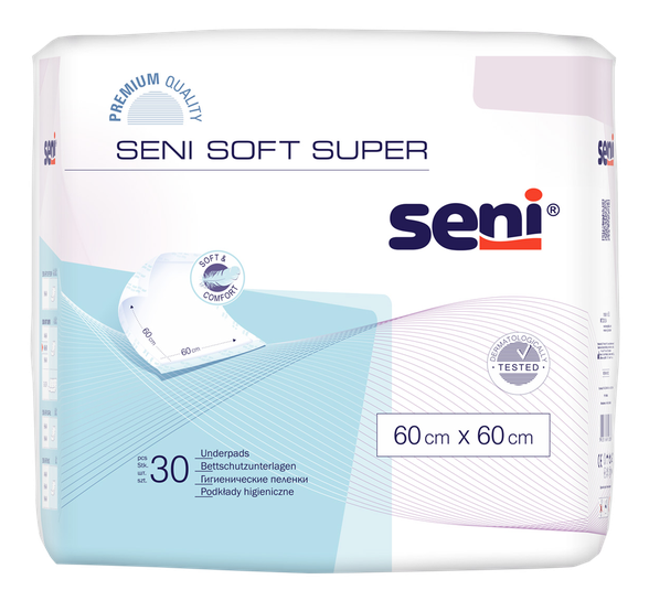 SENI Soft Super 60 x 60 cm absorbent bed pad, 30 pcs.