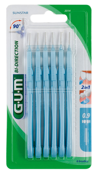 GUM BI-Direction 0.9 mm zobstarpu birstīte, 6 gab.