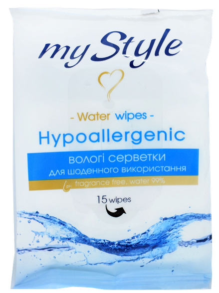 MY STYLE Гипоаллергенные, 99% Воды влажные салфетки, 15 шт.