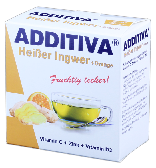 ADDITIVA ingvers + apelsīns + C  vitamīns + cinks + D3 vitamīns karstais dzēriens, 10 gab.