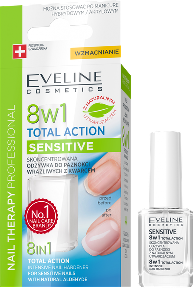 EVELINE  Nail Therapy Sensitive 8in1 stiprinošs līdzeklis nagiem, 12 ml