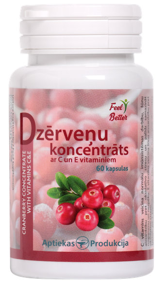 Dzērveņu Koncentrāts Ar C Un E Vitamīniem kapsulas, 60 gab.