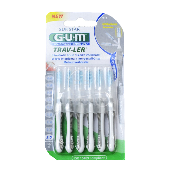GUM Trav-Ler 2,0 mm zobstarpu birstīte, 6 gab.