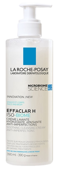 LA ROCHE-POSAY Effaclar H Iso-Biome nomierinošs, mitrinošs, attīrošs krēms, 390 ml
