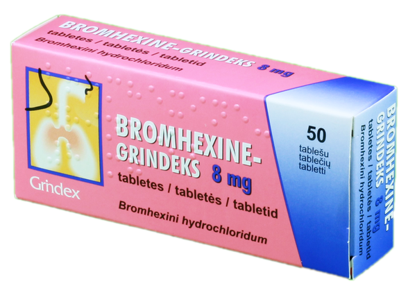 BROMHEXINE GRINDEKS 8 mg tabletes, 50 gab.