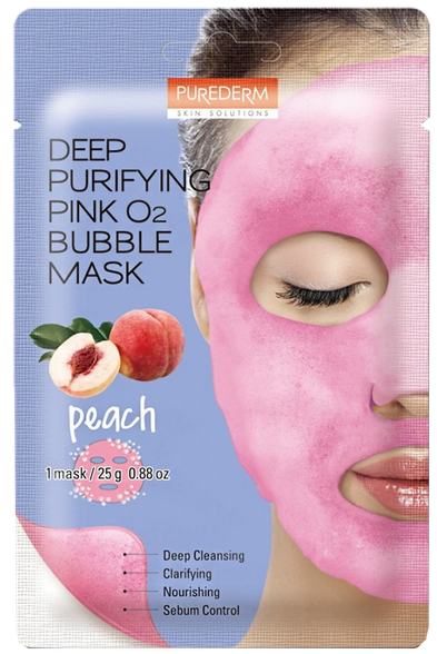 PUREDERM Deep Purifying Pink Peach O2 Bubble маска для лица, 1 шт.