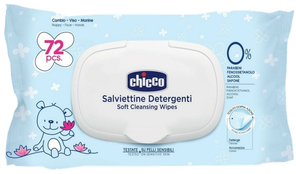 CHICCO Cleansing (with cap) wet wipes, 72 pcs.