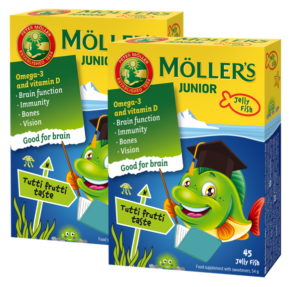 MOLLERS JUNIOR (фруктовый вкус)  (1+1) желейные рыбки, 45 шт.