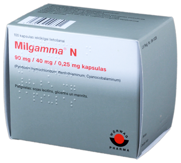 MILGAMMA  N 90 мг / 40 мг / 0.25 мг капсулы, 100 шт.