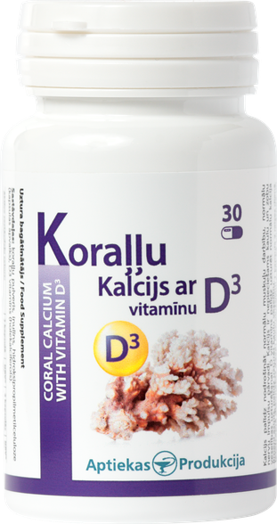 APTIEKAS PRODUKCIJA Koraļļu Kalcijs Ar D3 Vitamīnu kapsulas, 30 gab.