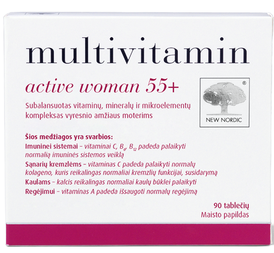 NEW NORDIC Multivitamin Active Woman 55+ tabletes, 90 gab.