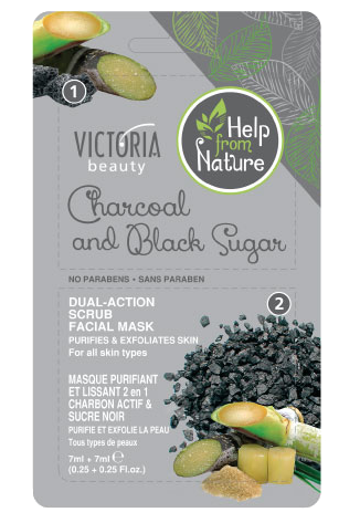 VICTORIA BEAUTY Charcoal & Black Sugar Dual-action Scrub and facial 7 ml sejas maska, 2 gab.