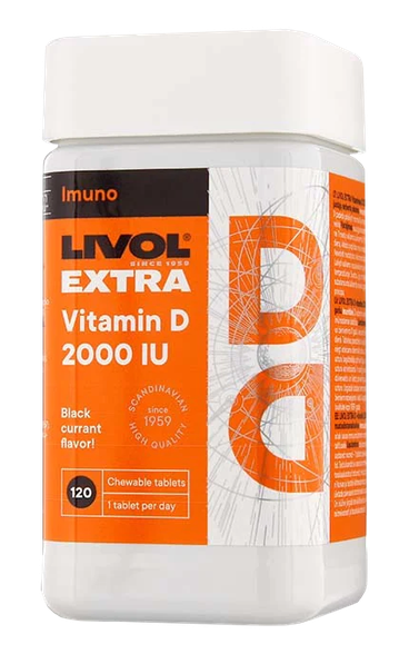 LIVOL  Extra Vitamin D 2000IU  ar upeņu garšu tabletes, 120 gab.