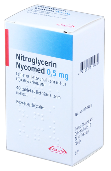 NITROGLYCERIN Nycomed 0,5 mg tabletes, 40 gab.