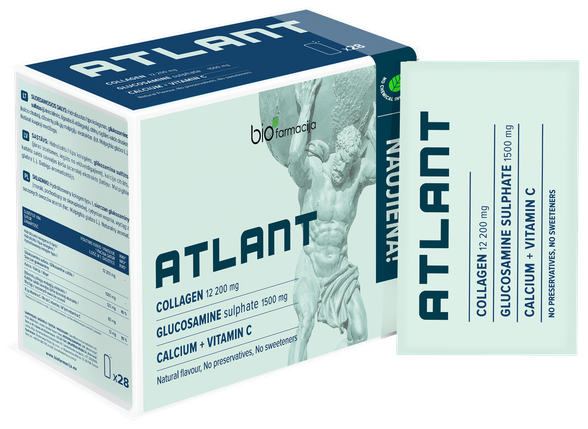 BIOFARMACIJA Atlant Glikozamīns, Kalcijs + C Vitamīns kolagēns, 28 gab.