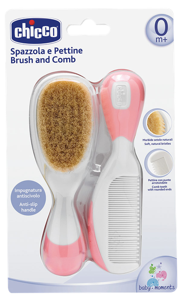 CHICCO pink hair brush with comb hair care set,