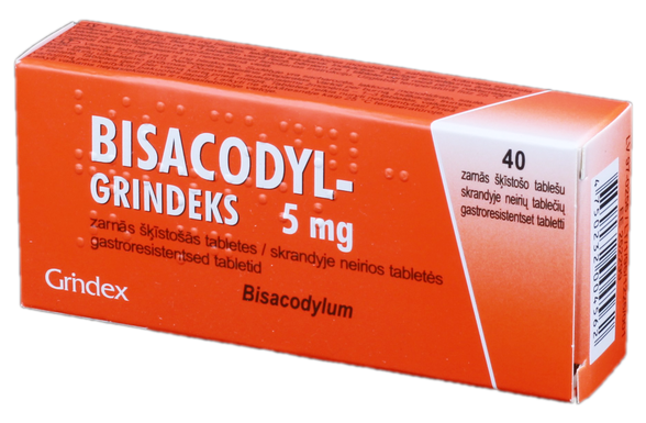 BISACODYL GRINDEKS 5 mg tabletes, 40 gab.