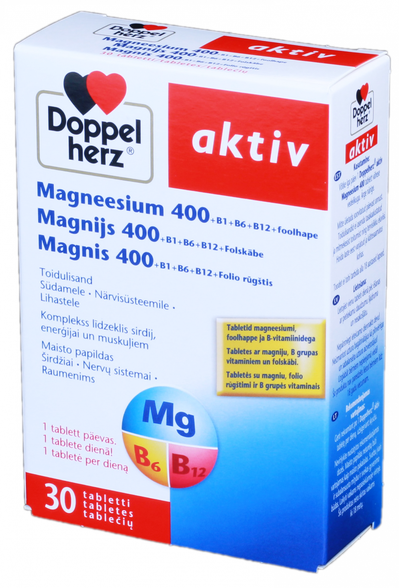 DOPPELHERZ Activ Magneesium 400 tabletes, 30 gab.