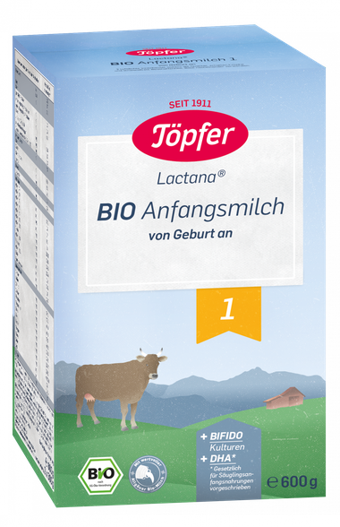 TOPFER Lactana Bio 1 līdz 6 mēnešu vecumam ekoloģisks piena maisījums, 600 g