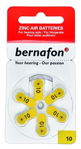 BERNAFON Nr.10 батарейки для слуховых аппаратов, 6 шт.
