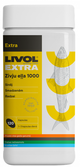 LIVOL  Extra  zivju eļļa 1000 mg kapsulas, 120 gab.