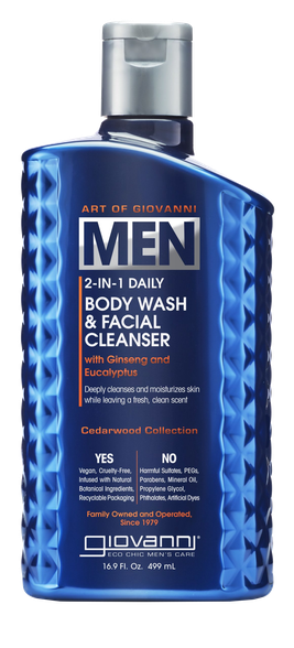 GIOVANNI Men 2-In-1 Daily with Ginseng & Eucalyptus attīrošs līdzeklis, 499 ml