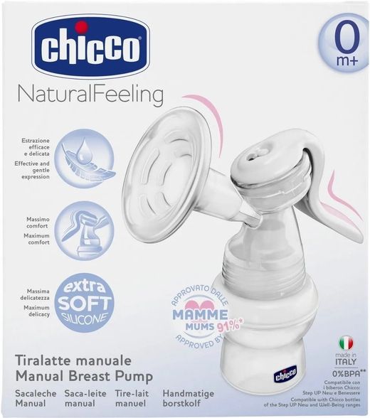 CHICCO Natural Feeling manuālais piena pumpis, 1 gab.
